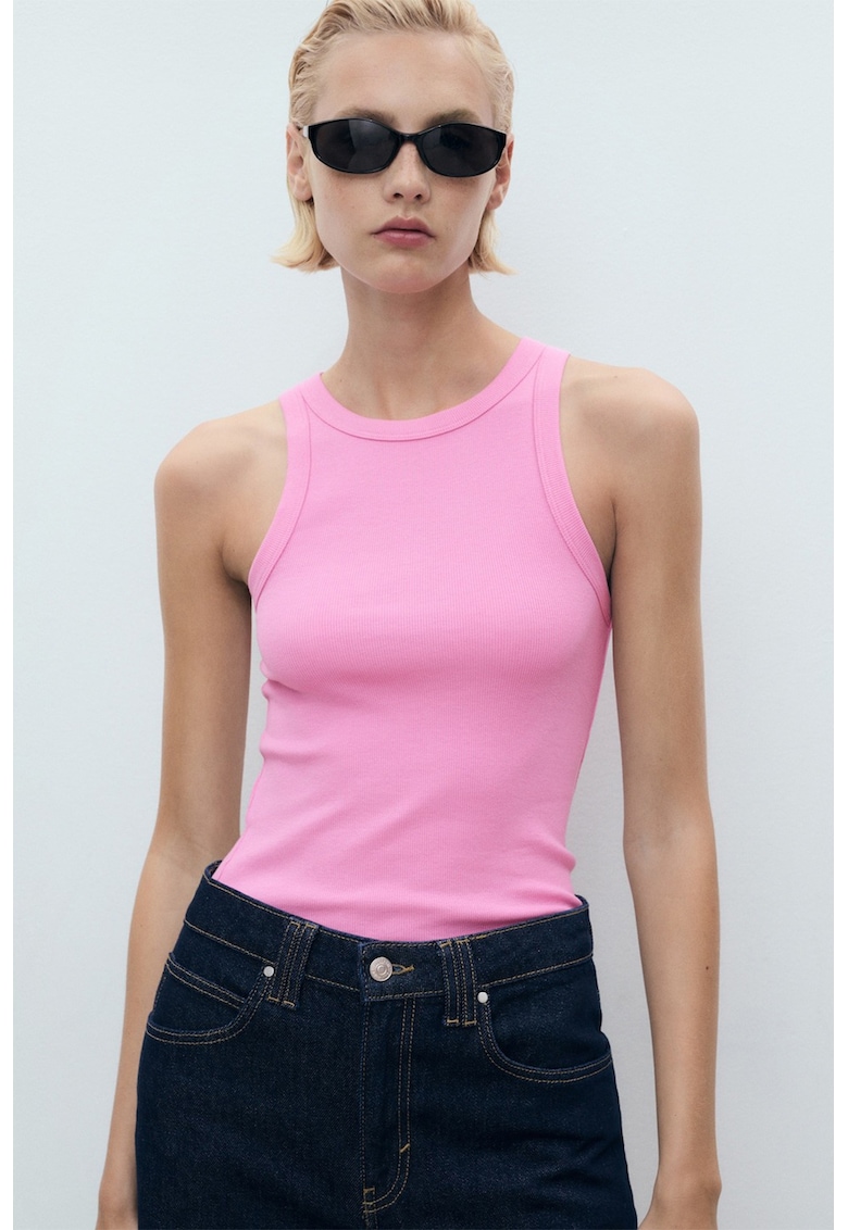 Top slim fit din amestec de lyocell cu aspect striat