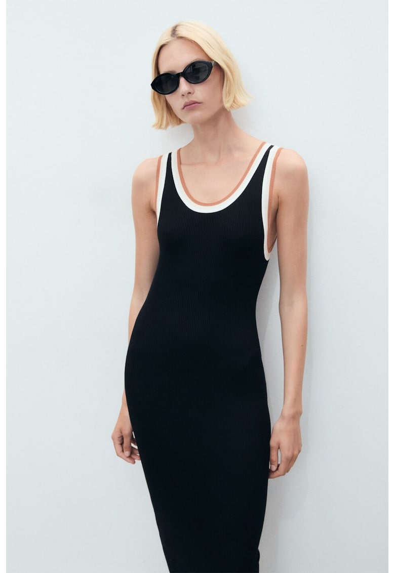 Rochie midi cambrata - Negru/Alb optic