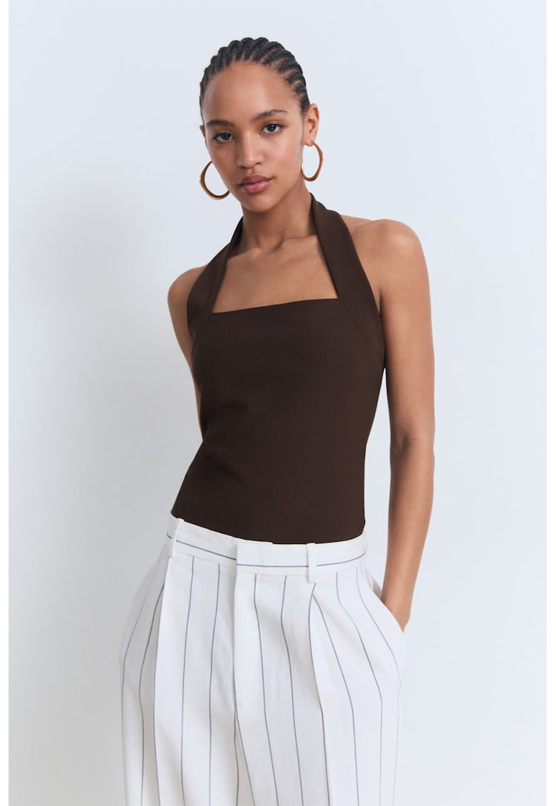 Top halter uni - Maro inchis