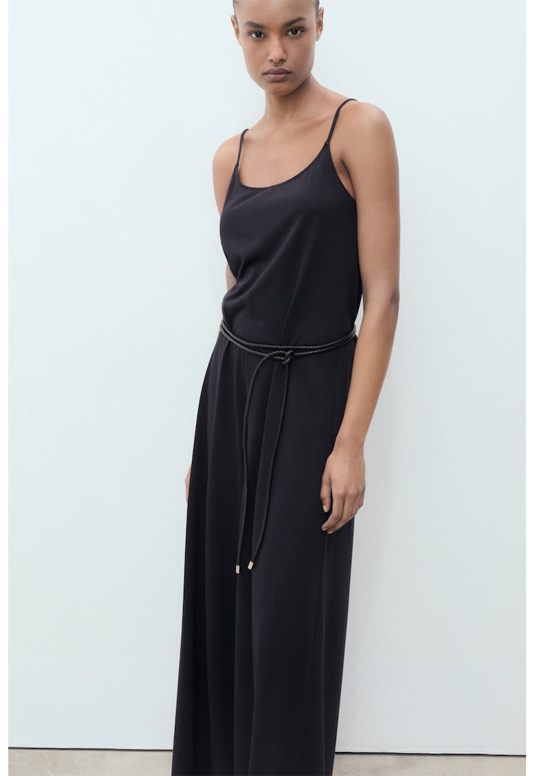 Salopeta din amestec de in cu decolteu rotund