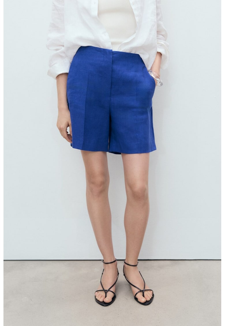 Pantaloni scurti de in - Albastru royal