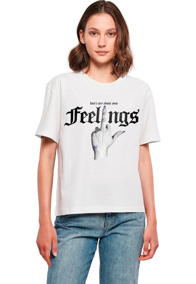 Tricou din bumbac cu imprimeu grafic - Alb fildes/Negru