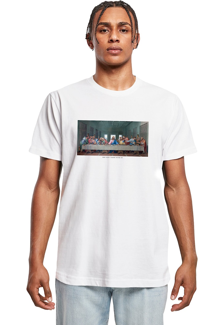 Tricou de bumbac cu imprimeu foto - Alb/Albastru petrol