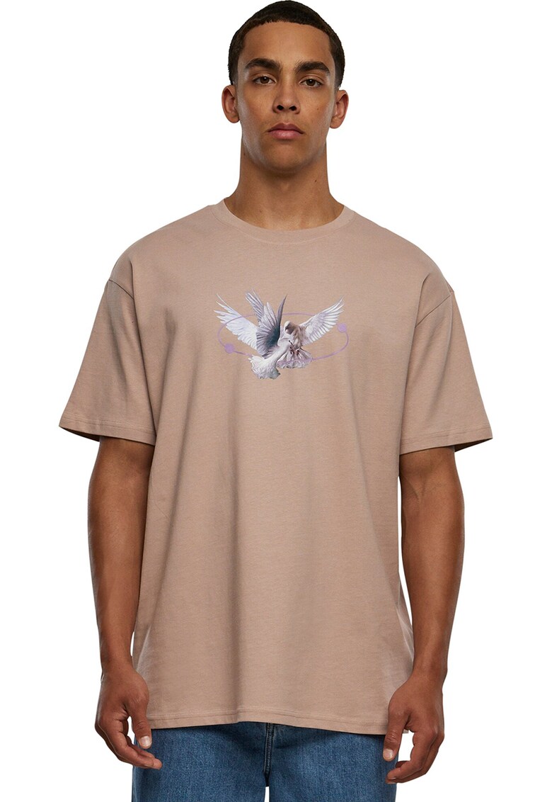 Tricou unisex cu imprimeu grafic - Maro nisip/Lila