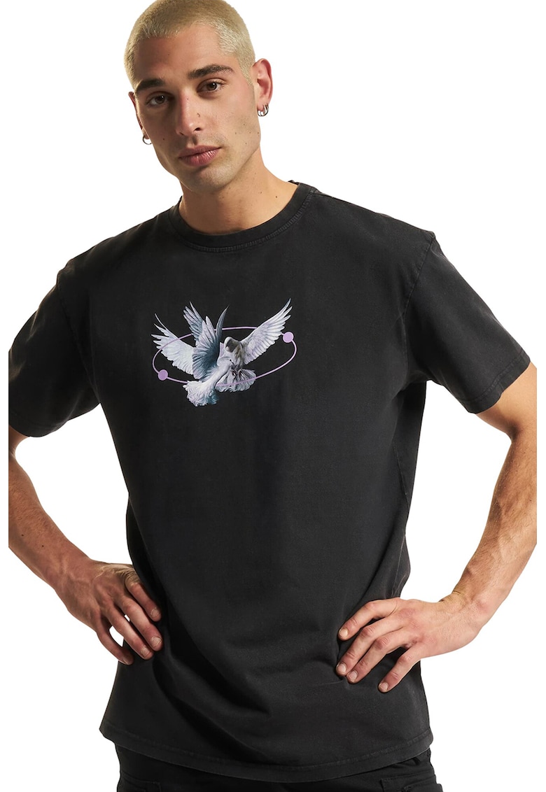 Tricou unisex cu imprimeu grafic - Negru stins/Lila