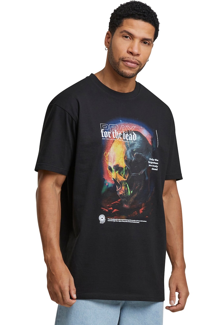 Tricou unisex cu imprimeu - Negru/Portocaliu/Alb murdar