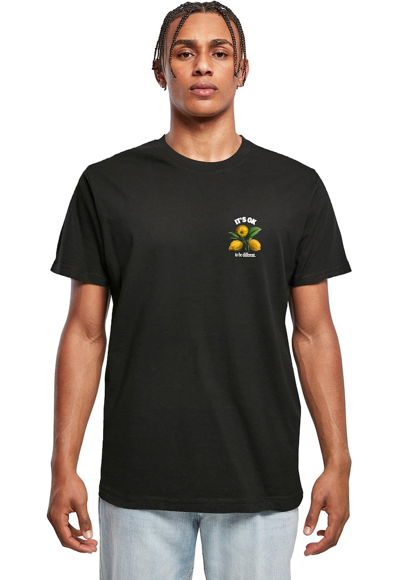 Tricou de bumbac cu imprimeu grafic discret - Verde/Negru/Portocaliu