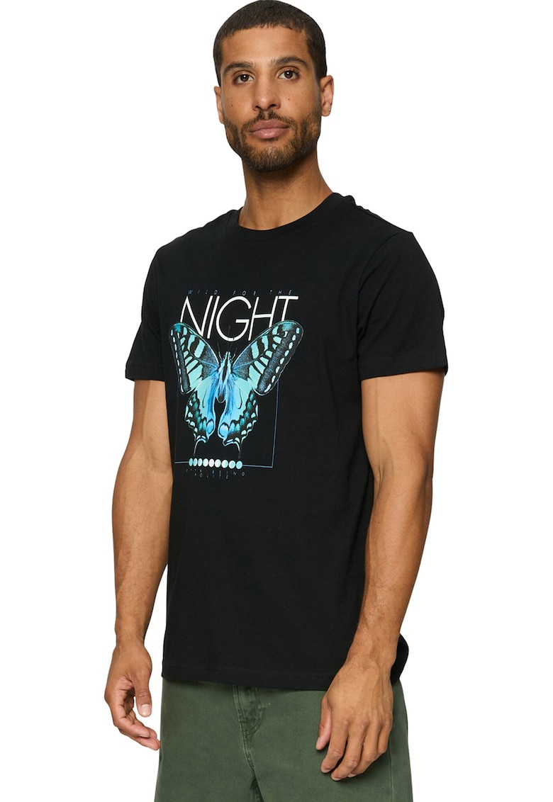 Tricou cu decolteu la baza gatului si imprimeu grafic si text