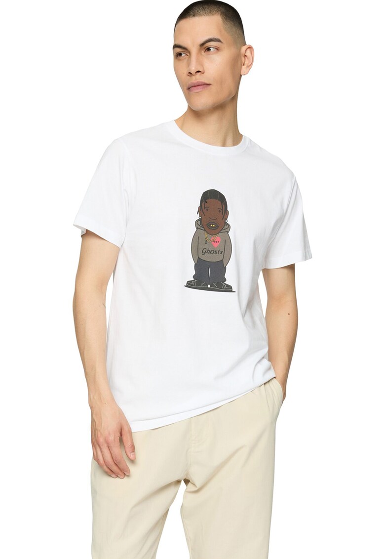 Tricou cu imprimeu grafic - Alb/Maro/Gri