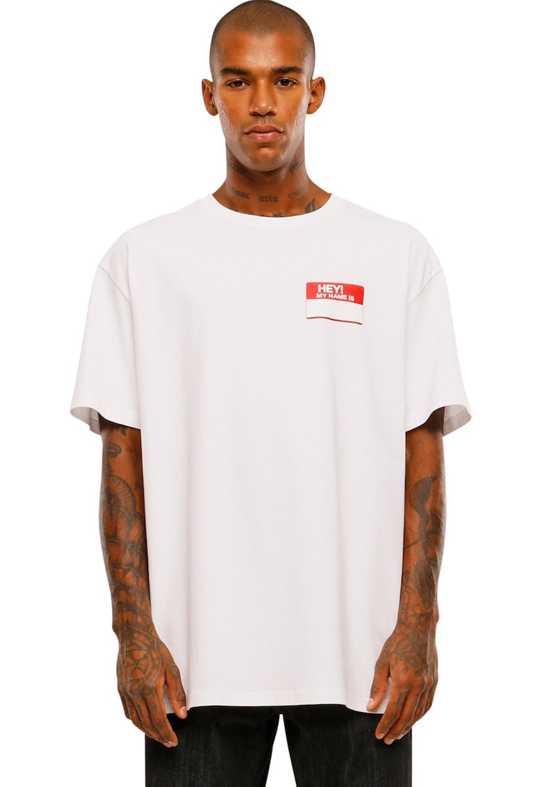 Tricou unisex cu text - Alb optic/Rosu vermillion