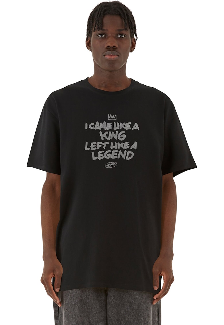 Tricou unisex cu imprimeu text - Negru/Gri deschis