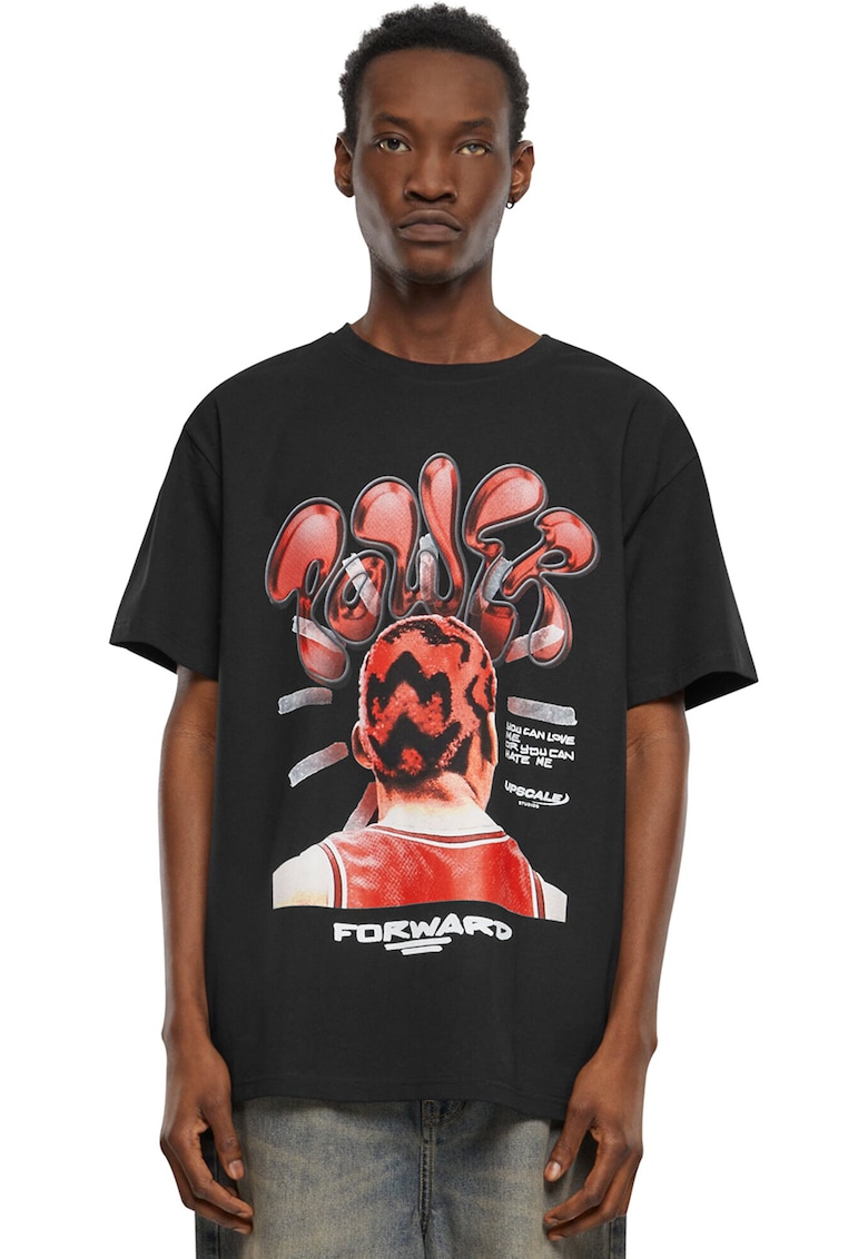 Tricou unisex cu imprimeu grafic - Alb/Negru/Coral