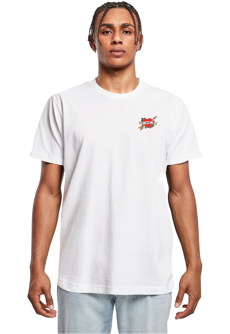 Tricou din bumbac cu decolteu la baza gatului - Alb