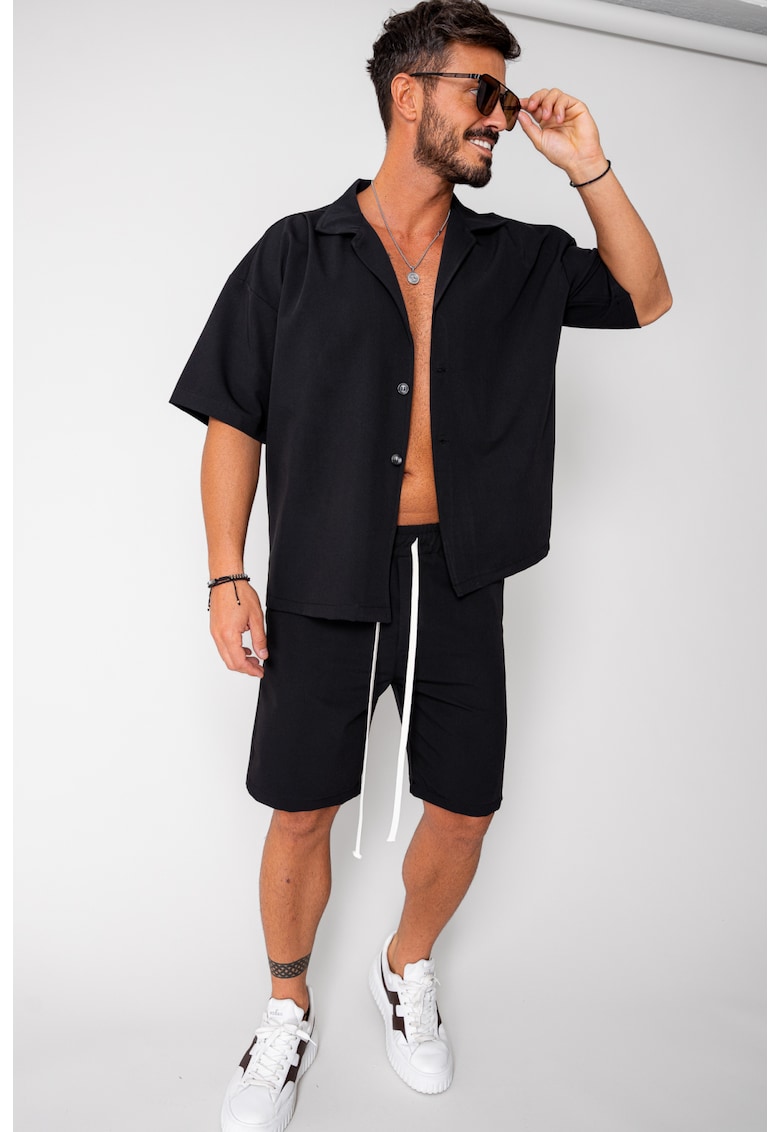 Set camasa maneca scurta Oversized si pantalon scurt Black 16755 - Negru