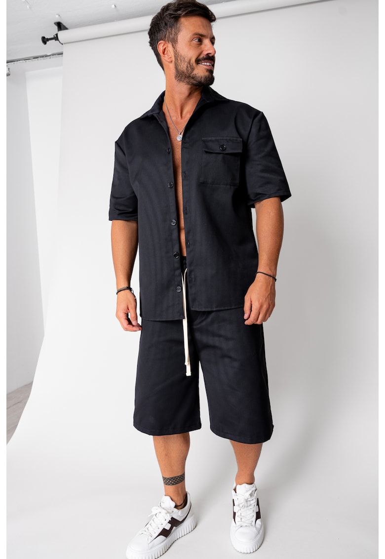 Set camasa maneca scurta si pantalon scurt Oversized Black 16790 - Negru