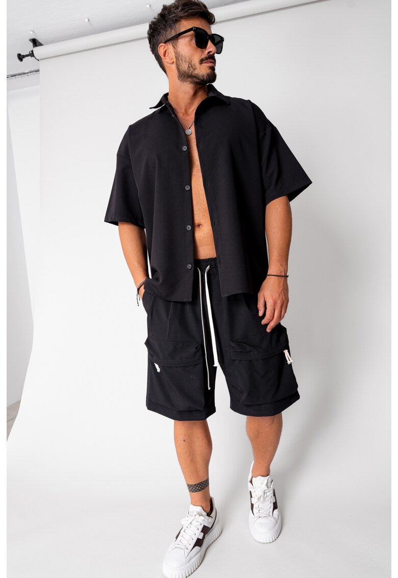 Set camasa si pantalon scurt cargo Black 16795 - Negru