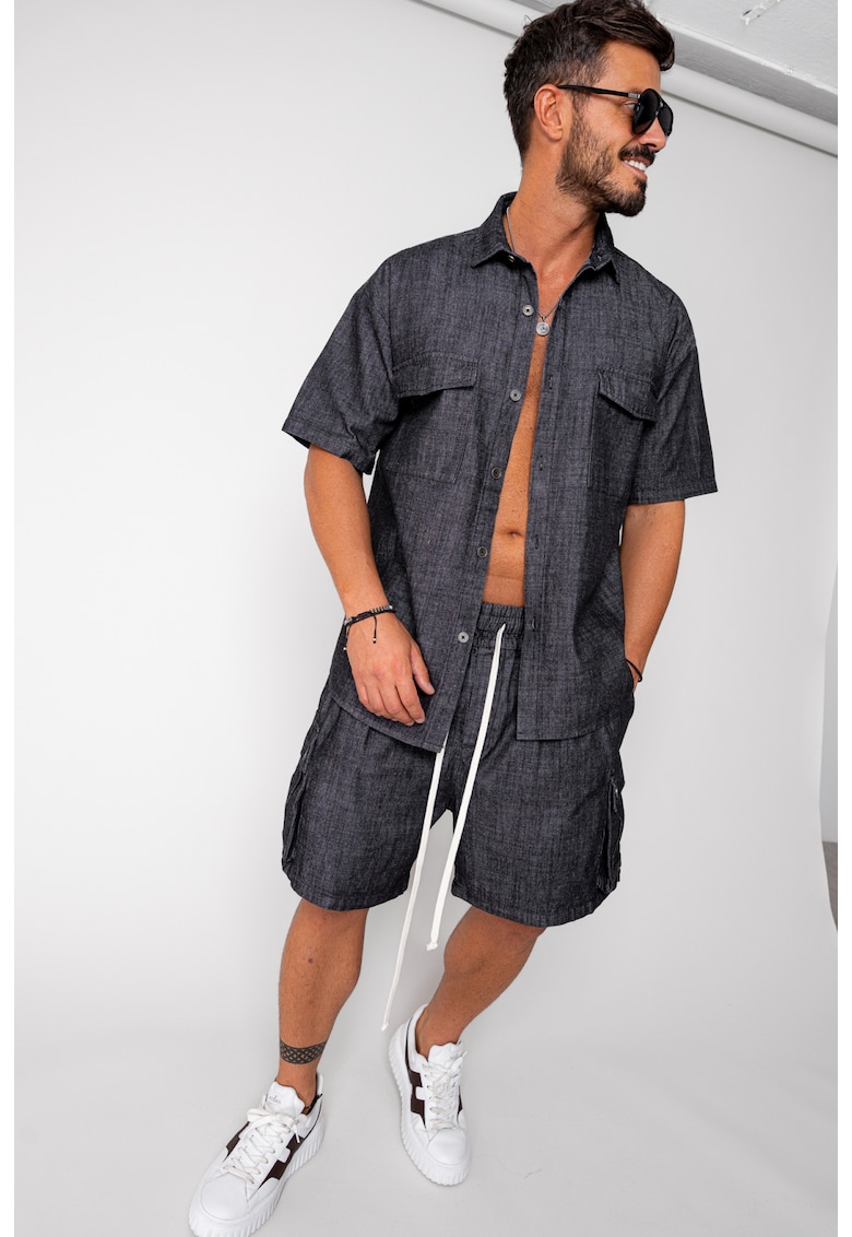 Set camasa si pantalon scurt din denim Black 16799
