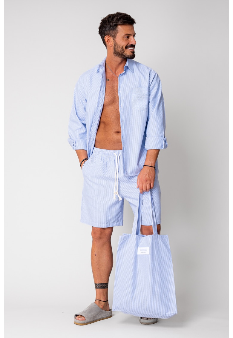Set camasa si pantalon scurt stripe Blue/White 16813 - BLUE