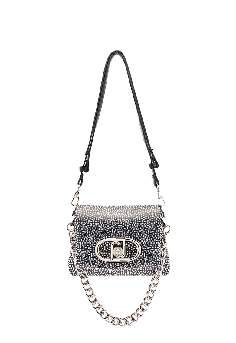 Geanta cu bareta de umar si aplicatii cu strasuri Lapuffy - Negru