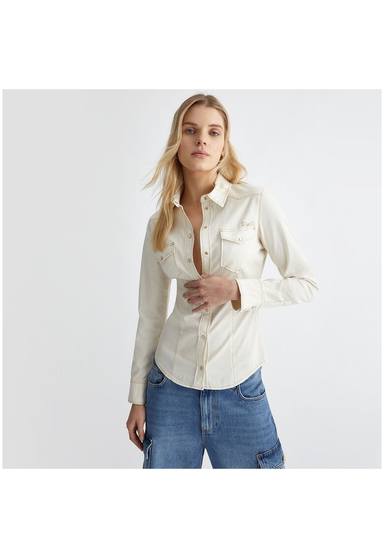 Camasa slim fit din denim - Alb