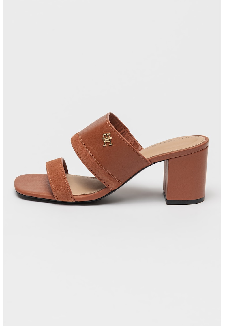 Papuci din piele si piele intoarsa cu toc