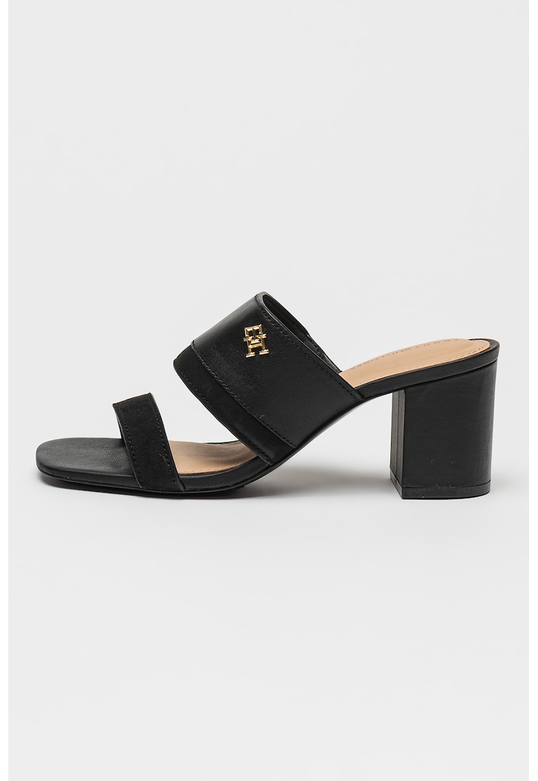 Papuci din piele si piele intoarsa cu toc