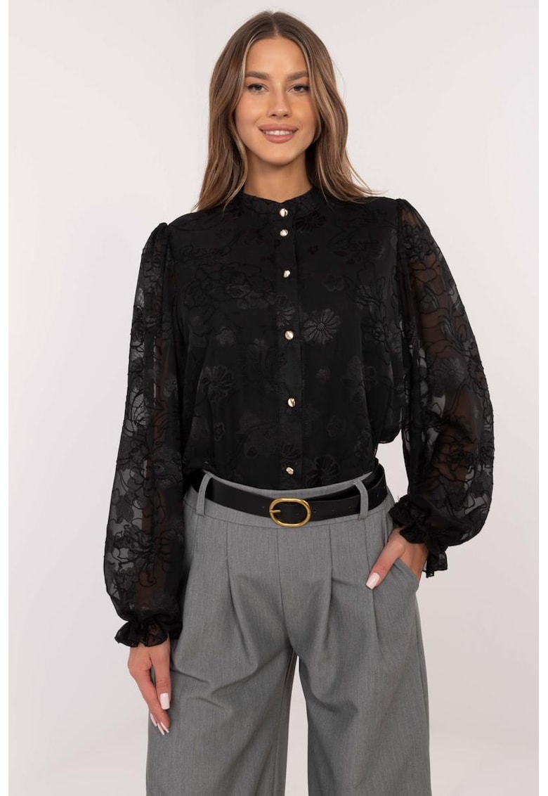 Camasa cu maneci semitransparente si motive florale