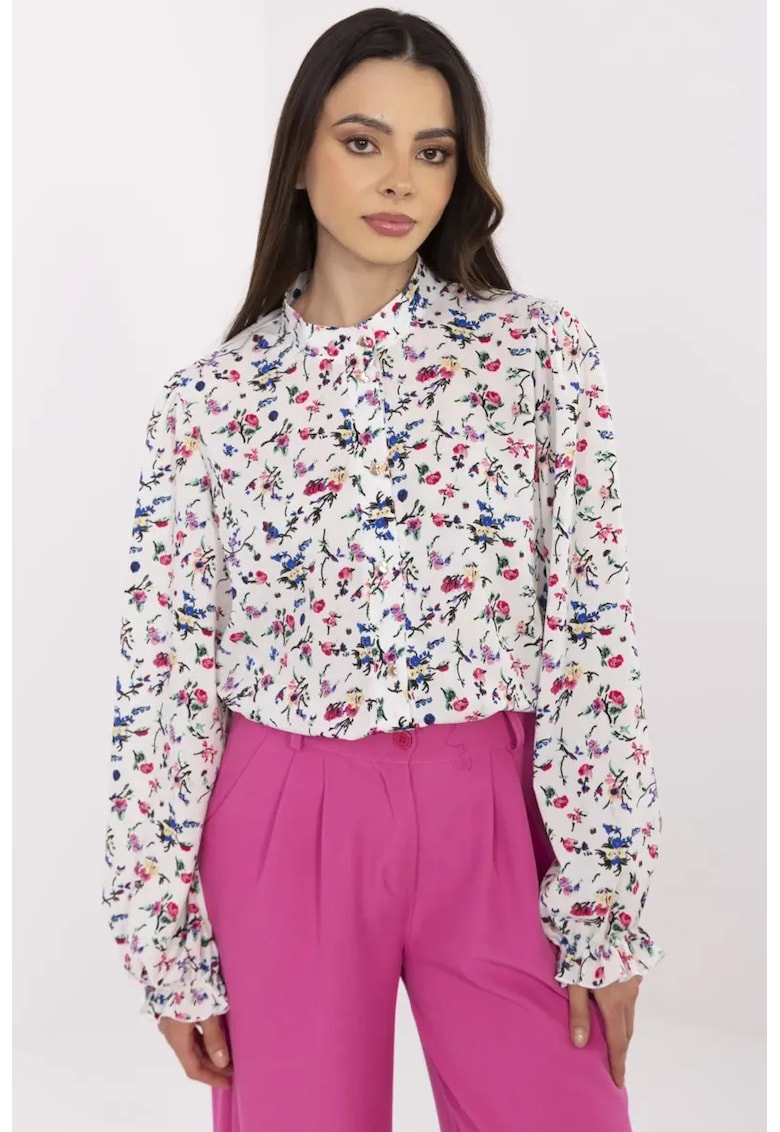 Camasa cu imprimeu floral si guler tunica