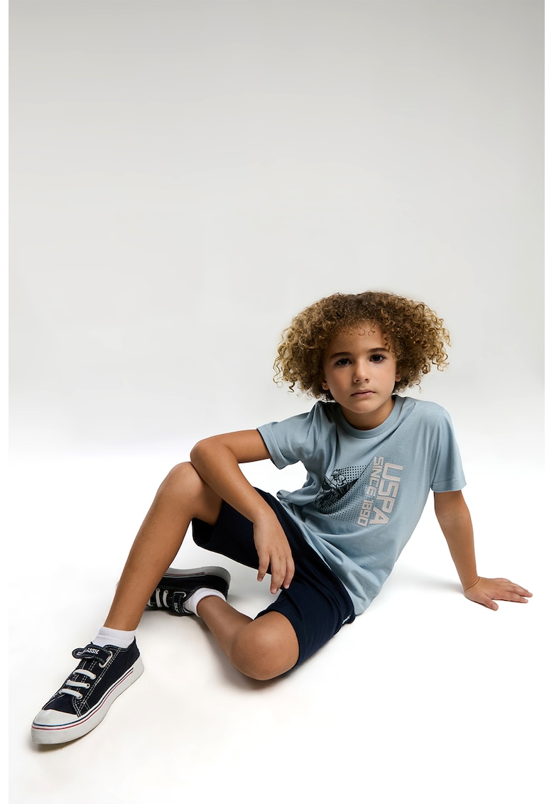 Trening de bumbac cu pantaloni scurti si imprimeu logo