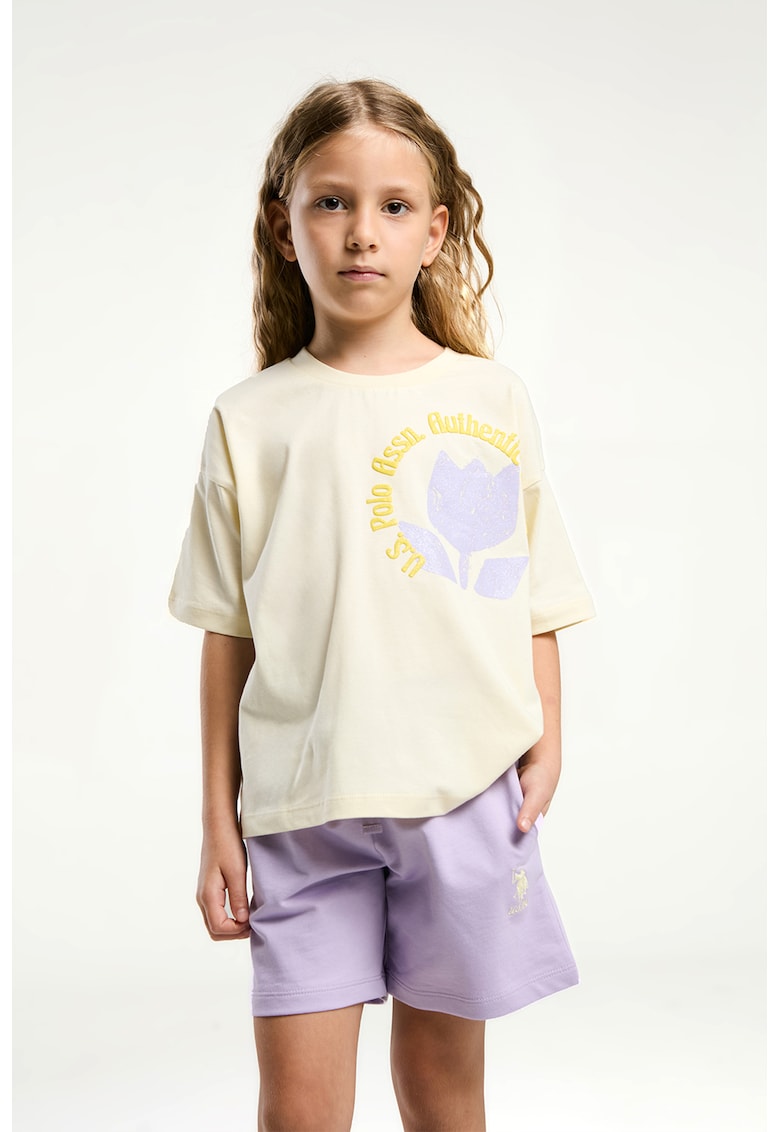 Set de tricou lejer cu design floral si pantaloni scurti - 2 Piese