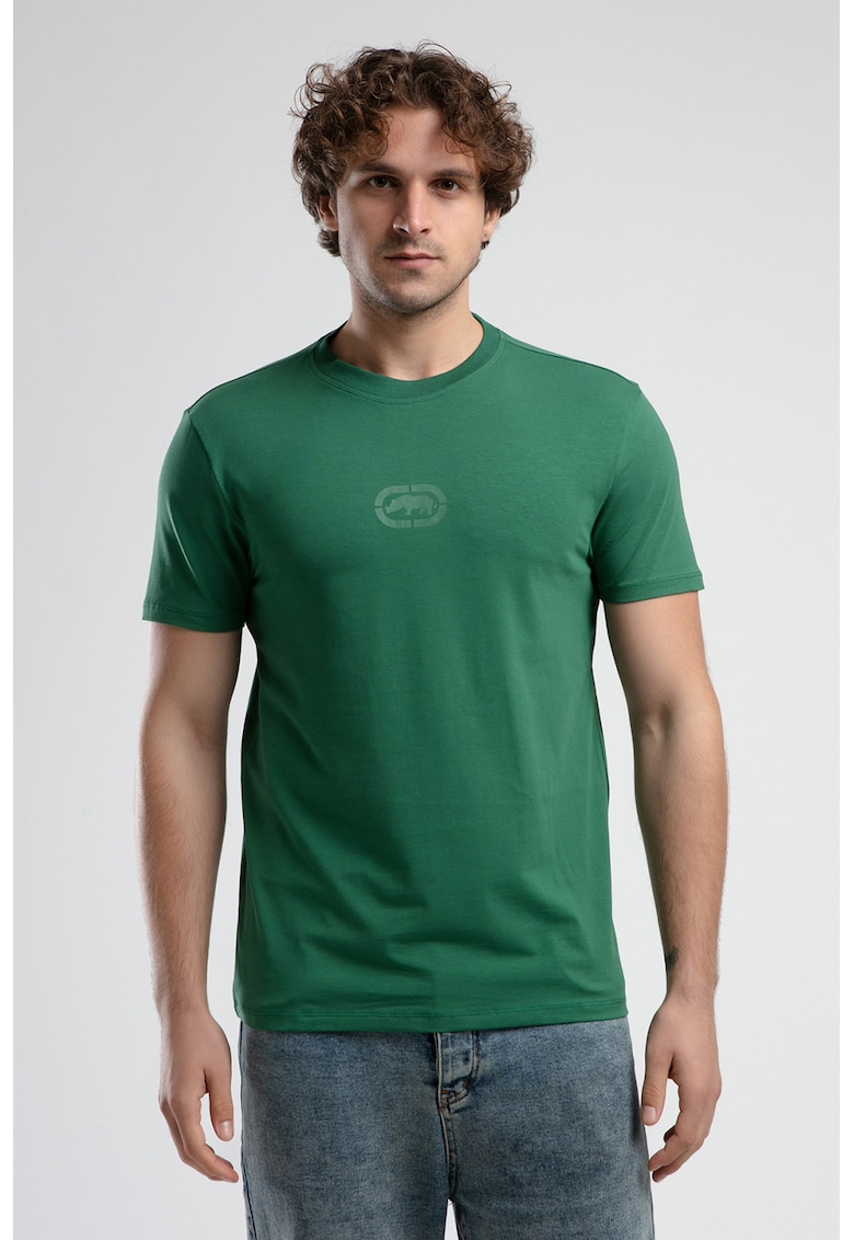 Tricou cu logo si decolteu la baza gatului - Verde englez