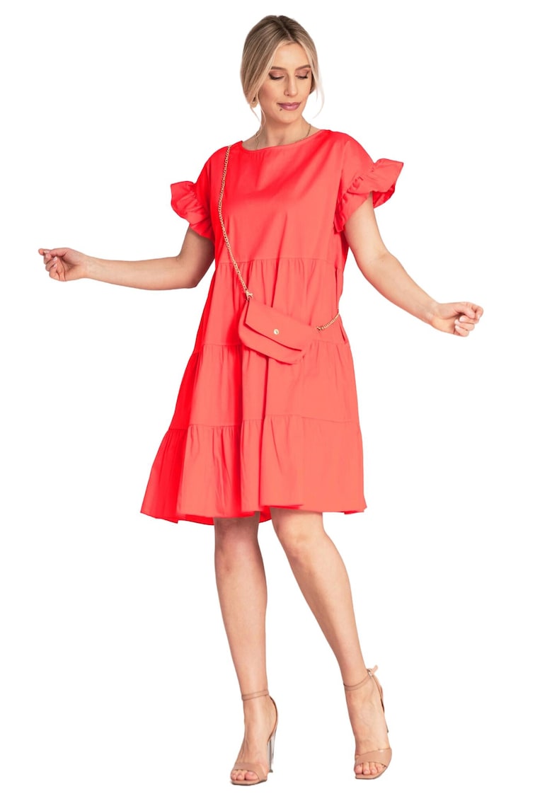 Rochie de vara - M1182 - volane - rosu - bumbac/elastan -