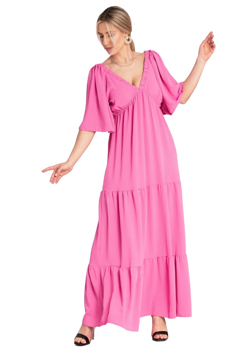 Rochie lunga volane - fuchsia - poliester -