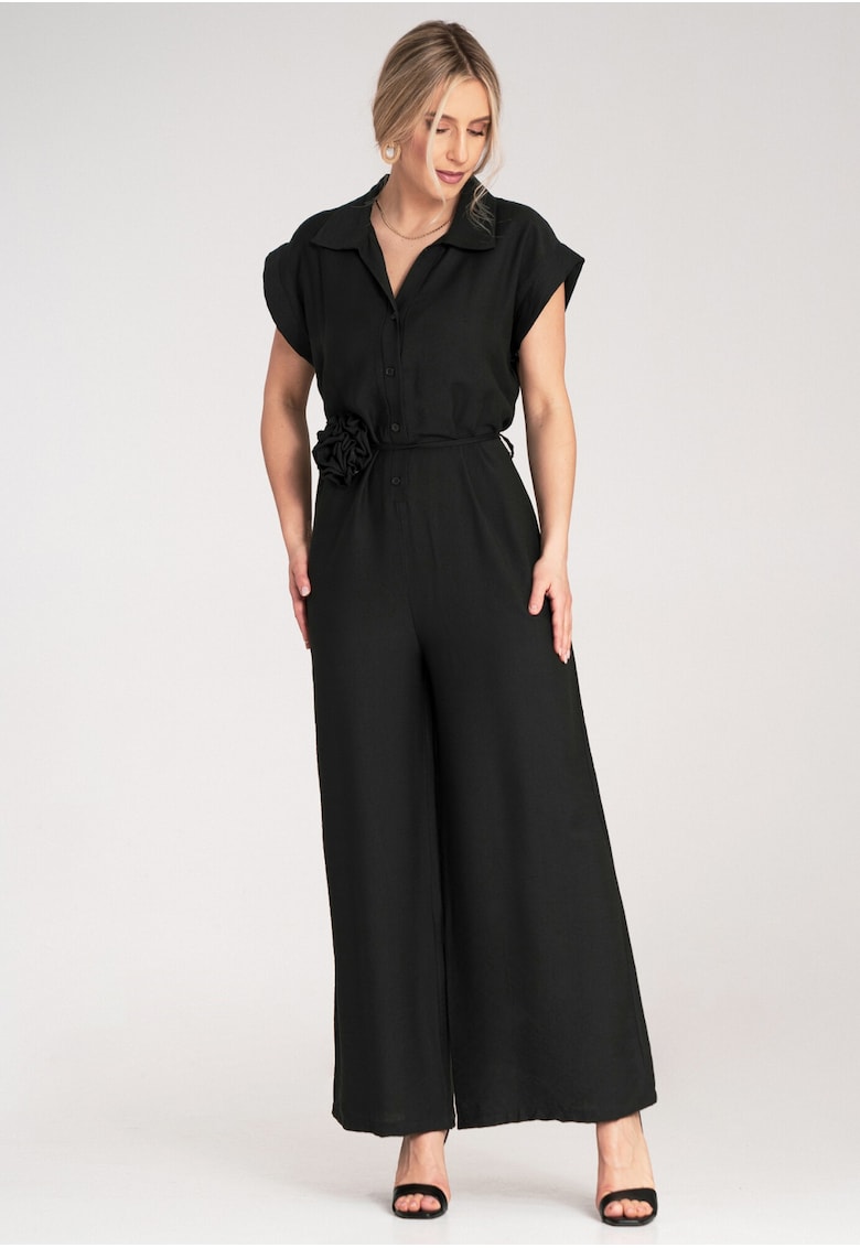 Salopeta dama - cu picior lat si maneca scurta - negru - material universal -