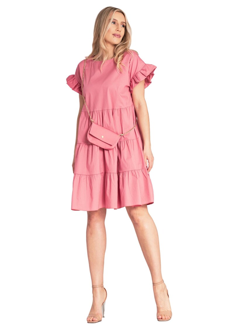 Rochie de vara - cu volane - roz - bumbac/elastan -