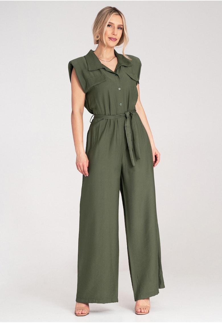 Salopeta eleganta verde - 100% viscoza - croiala regulata - picioare drepte -