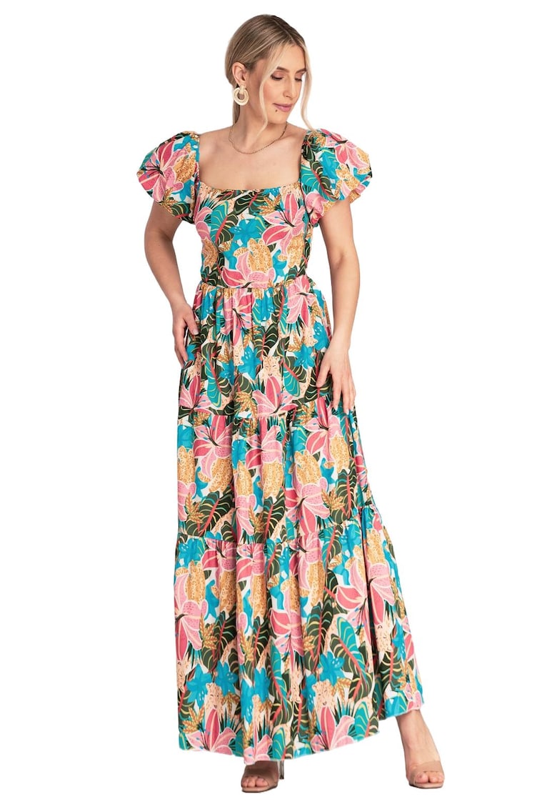 Rochie M1188 - roz - decolteu patrat - talie elastica - bumbac/elastan - S/M -