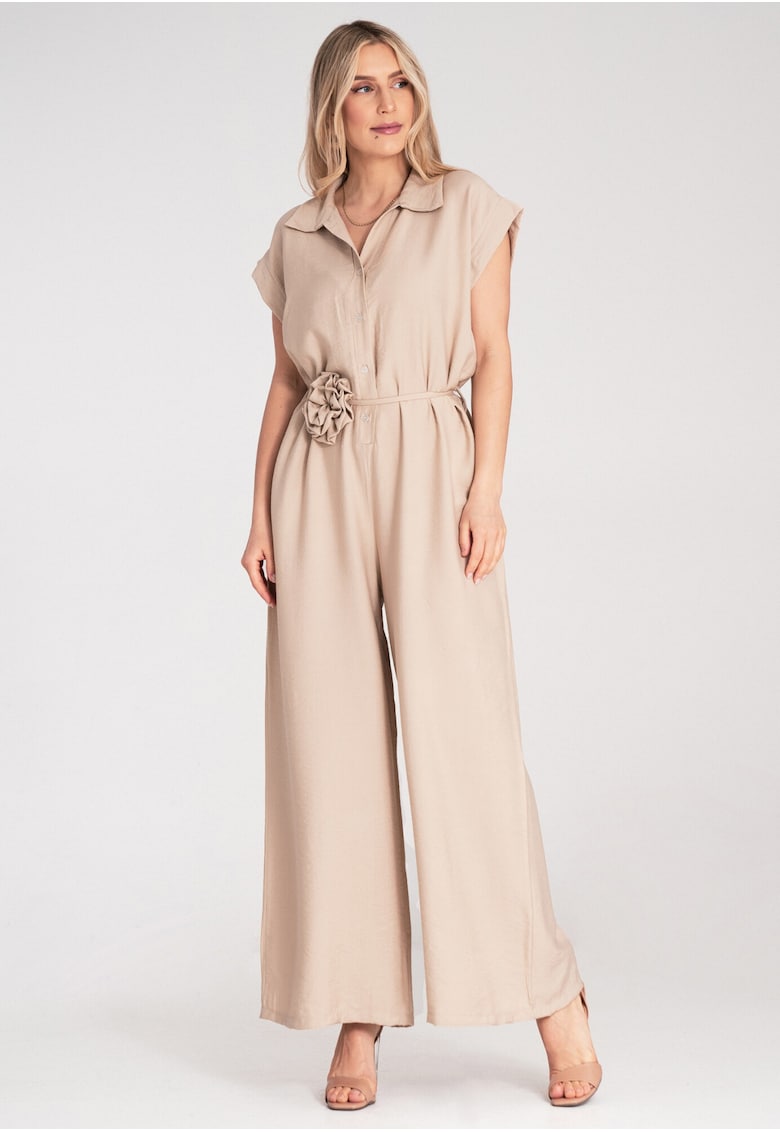 Salopeta dama - cu picior lat - cu maneca scurta - bej - material universal -