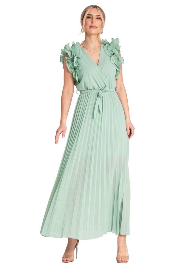 Rochie maxi plisata - verde menta - viscoza/elastan/poliester -