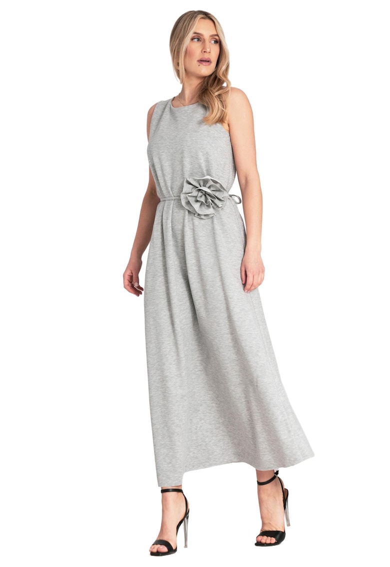 Rochie eleganta fara maneci - motiv floral - gri - poliester/spandex/viscoza -
