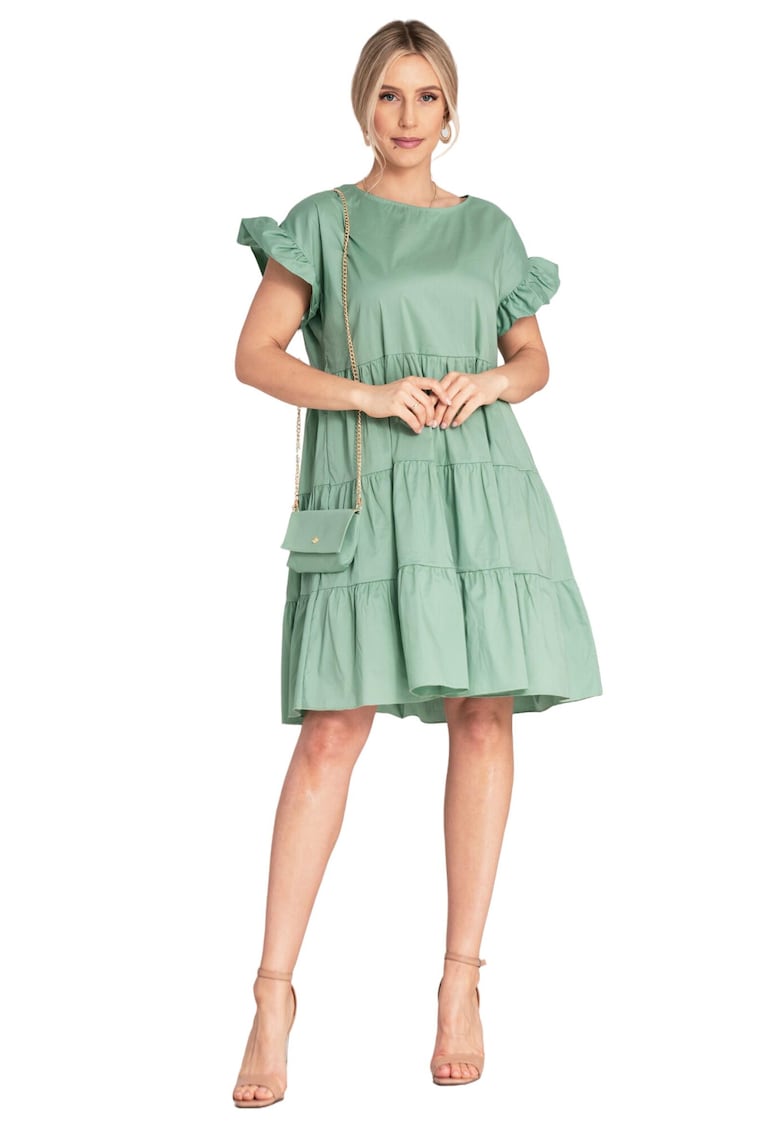 Rochie de vara - verde - bumbac - volane -