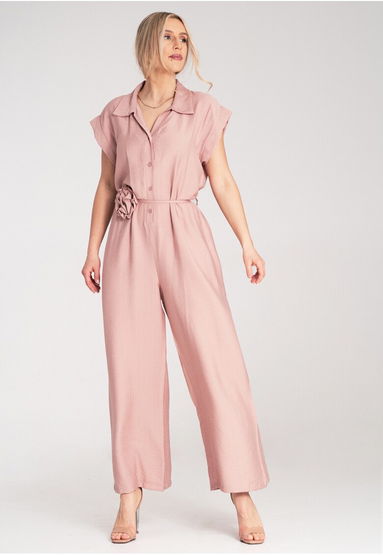 Salopeta dama - cu picior lat - cu maneca scurta - roz -