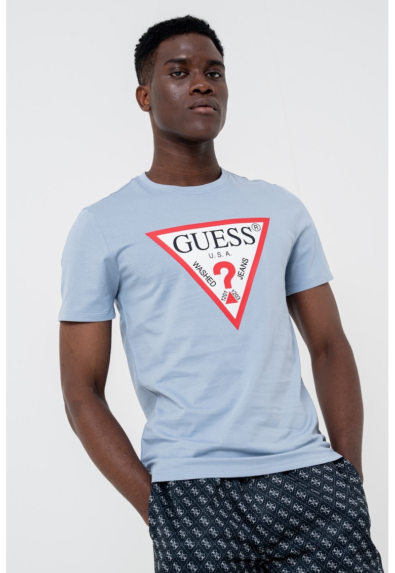 Tricou slim fit cu logo - Albastru pastel