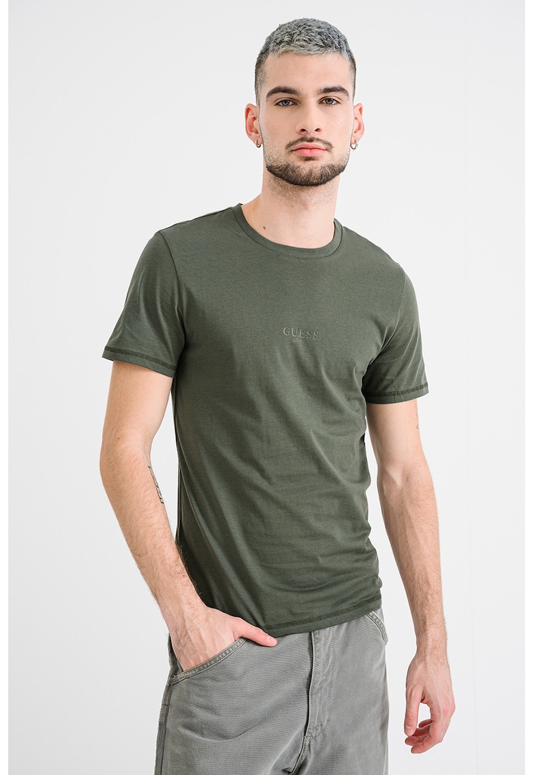 Tricou din bumbac cu decolteu la baza gatului - Verde sparanghel