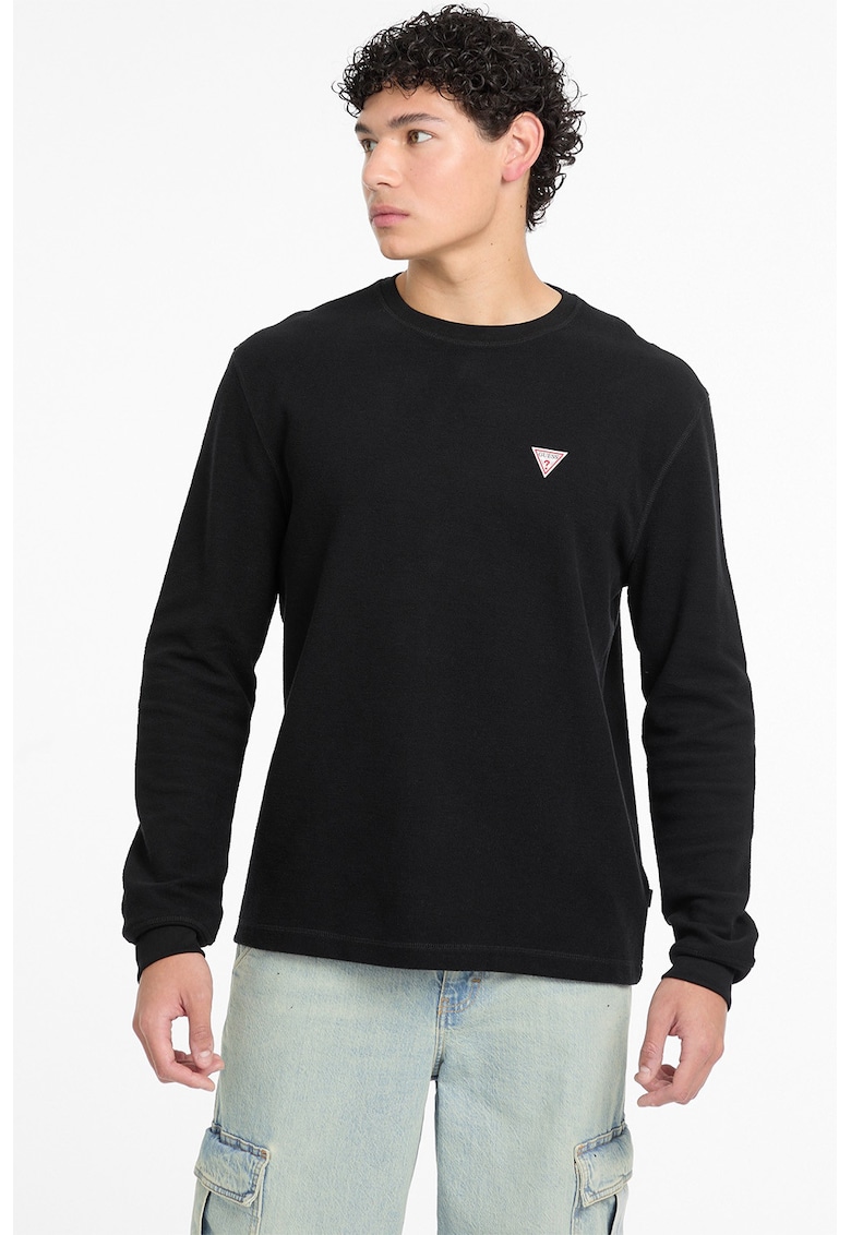 Bluza cu decolteu la baza gatului si aplicatie logo