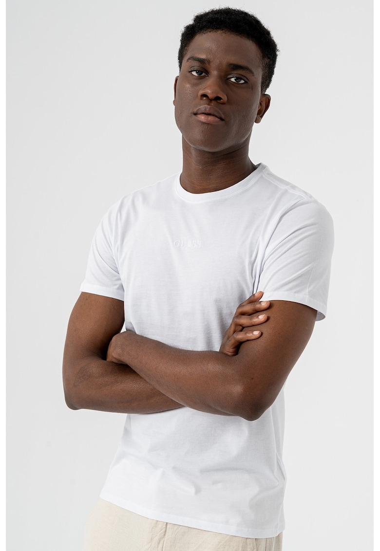 Tricou din bumbac cu decolteu la baza gatului - Alb optic