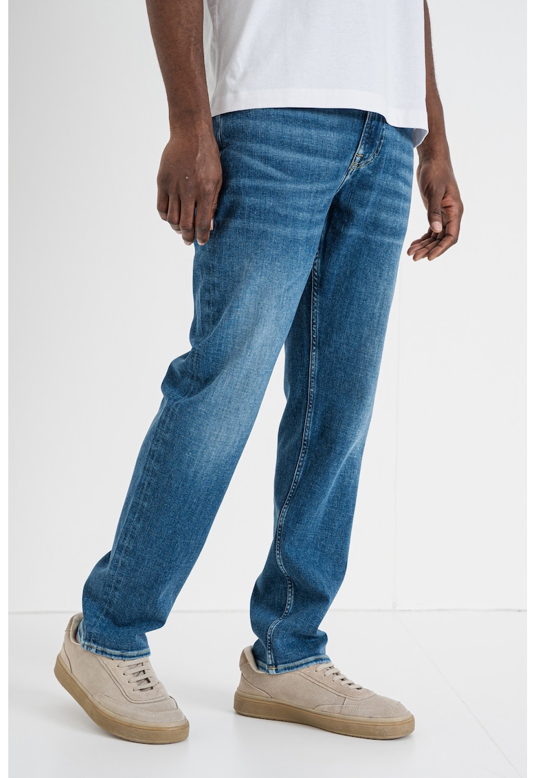 Blugi slim fit cu aspect decolorat - Albastru melange