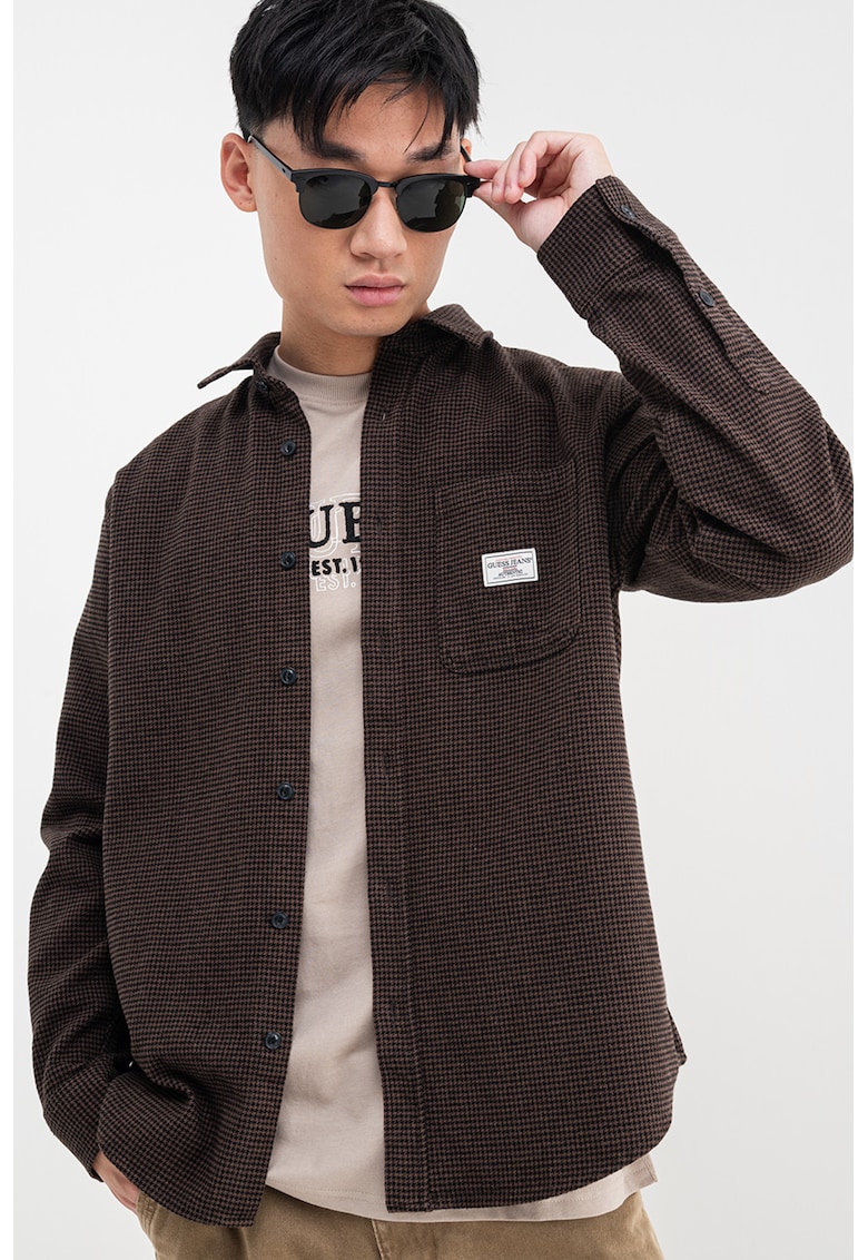 Jacheta-camasa cu buzunar pe piept si model houndstooth