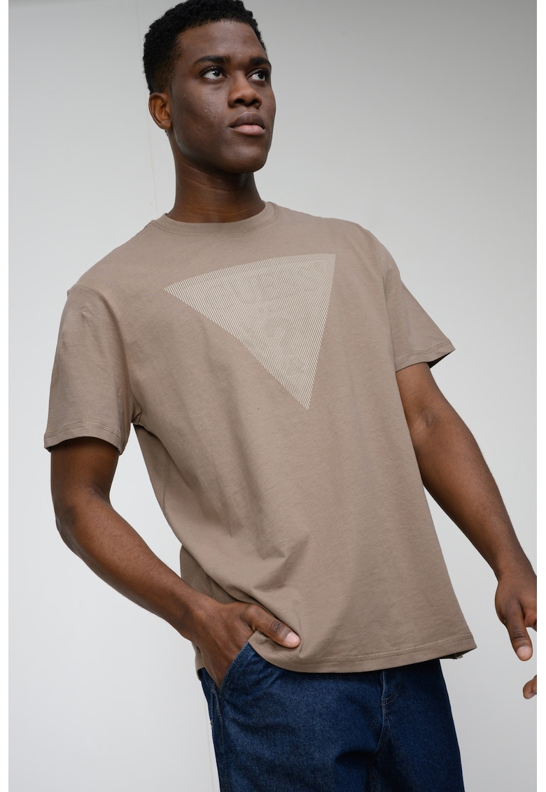 Tricou cu imprimeu logo pe piept - Maro deschis/Alb murdar