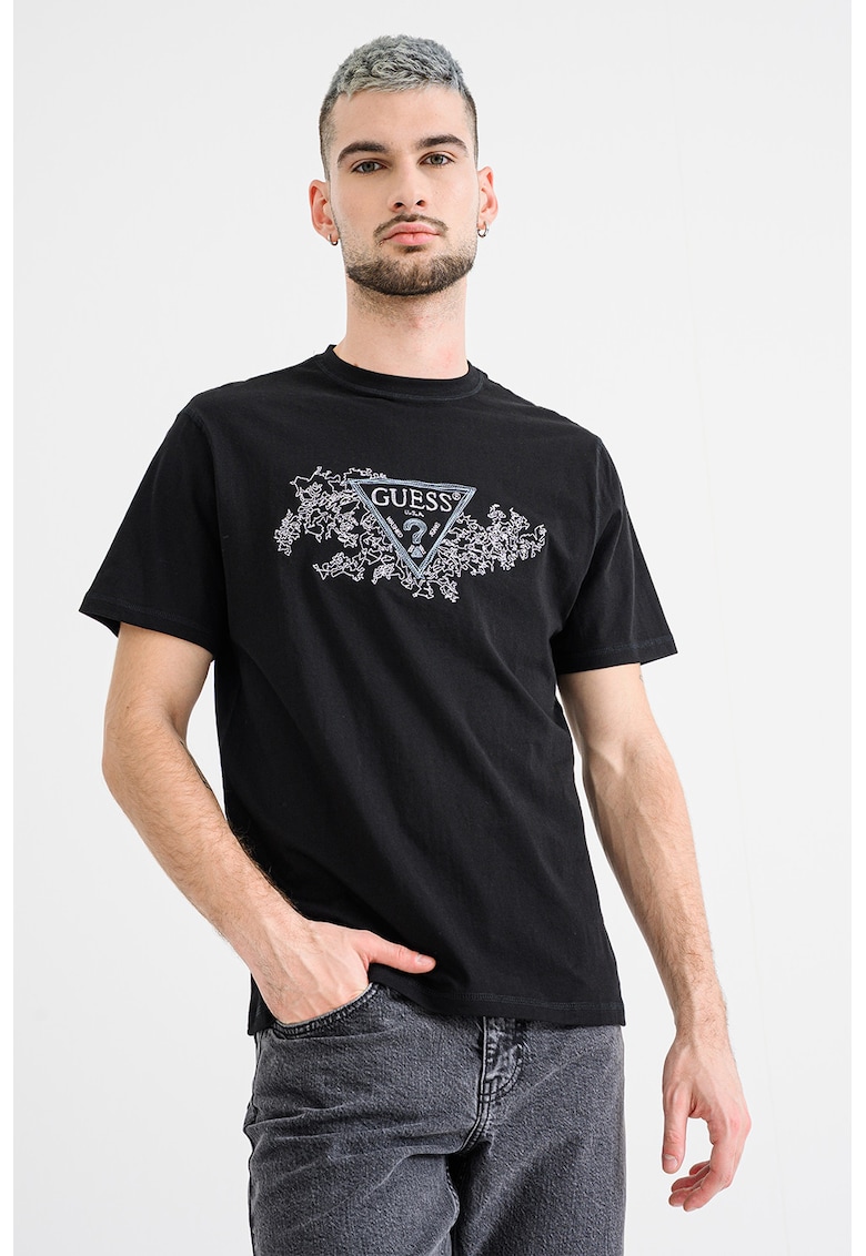 Tricou brodat de bumbac - Negru